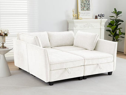 ORRD Sleeper Modular Sectional Sofa Set, Convertible Couch Bed with Storage, 4 Seater and 4 Armrestes Sofa Modular for Living Room, Office (Beige)