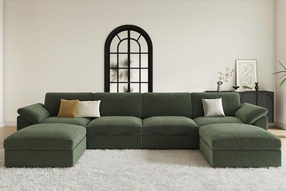 EASE MOOSE Oversized Sectional Modular Sofa,Large U Shape Sectional Couch Wide Deep Seat Modular Cloud Couch,Removable Cover,Green