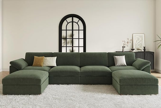 EASE MOOSE Oversized Sectional Modular Sofa,Large U Shape Sectional Couch Wide Deep Seat Modular Cloud Couch,Removable Cover,Green