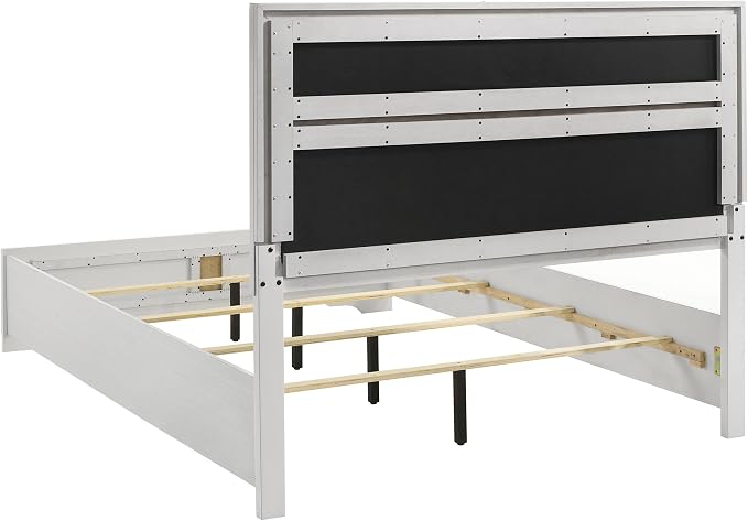 Coaster Home Furnishings Miranda Contemporary 5-Piece Bedroom Set Fabric Upholstered Queen Size Panel Bed Frame 54-inch Headboard White 205110Q-S5