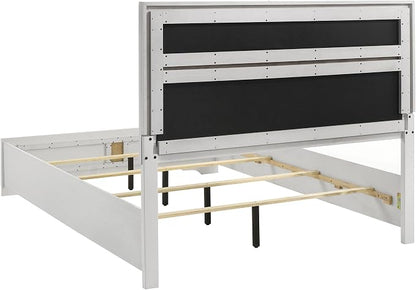 Coaster Home Furnishings Miranda Contemporary 5-Piece Bedroom Set Fabric Upholstered Queen Size Panel Bed Frame 54-inch Headboard White 205110Q-S5