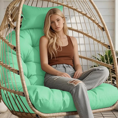 Outdoor Hanging Egg Chair Cushion Replacement, Thicken Egg Chair Cushion Waterproof Basket Eggs Chairs Cushion with Headrest Pillow, U-Shaped Cushions for Hanging Eggs Chairs Swing (Cyan)