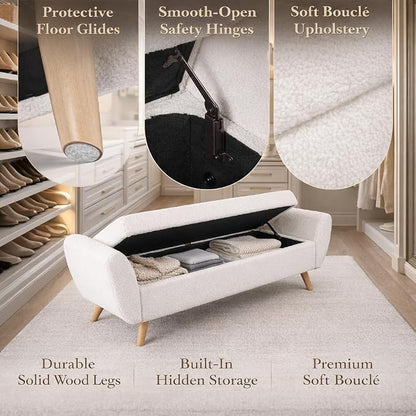HomePop 60" Modern Storage Bench with Wood Legs - Sherpa Cream