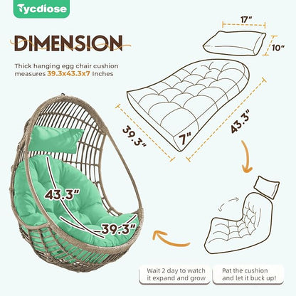Outdoor Hanging Egg Chair Cushion Replacement, Thicken Egg Chair Cushion Waterproof Basket Eggs Chairs Cushion with Headrest Pillow, U-Shaped Cushions for Hanging Eggs Chairs Swing (Cyan)