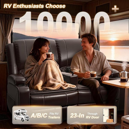 RV Loveseat Recliner Wall Hugger, Manual RV Reclining Loveseat with Removable Armrest, 3X Adjustable Theater Wall Hugger Loveseat Recliners with USB Ports, Cup Holders, Multi-Storage (PU,Brown)