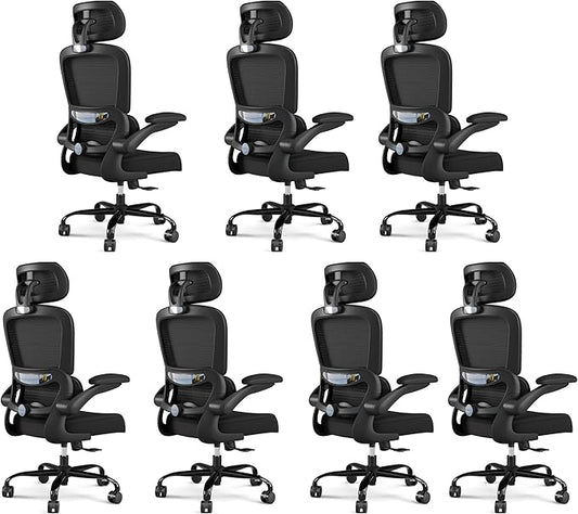 TRALT Office Chair Ergonomic Desk Chair, 330 LBS Home Mesh Office Desk Chairs with Wheels, Comfortable Gaming Chairs Black Pack of 7