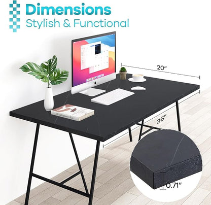 Kaboon Universal Tabletop 36 x20, Solid One-Piece Melamine Table Top, Double L-Desk Floating Desk DIY, Home and Office,Cloud Atlas/Black Marble