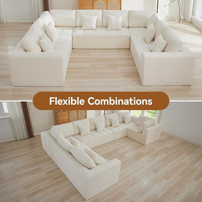 140''Modular Sectional Couches for Living Room, Cloud Boneless Compressed Sectional Sofa, Oversized U Shaped 8 Seater Upholstered Memory Foam Sofa, No Assembly, Chenille Beige