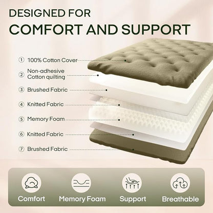 ZonLi Japanese Floor Futon Mattress King Size 76"x80"100% Cotton Cover 6'' Thicken Tatami Mattress,Foldable Sleeping Pad,Portable Dormitory Tatami Mat,Roll Up Floor Lounger Bed for Adult (Winter Moss)