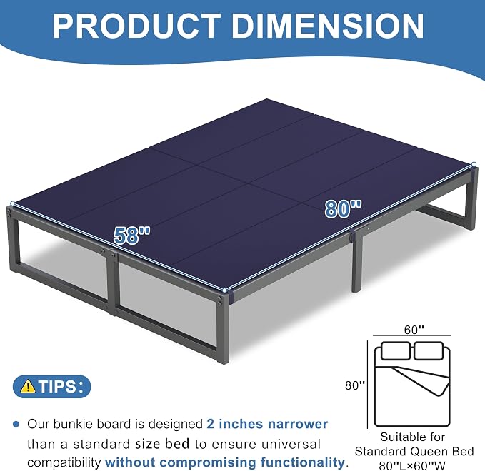 Lutown-Teen Bunkie Board Queen High-Density Polymer Bed Support Bunkie Board Queen Size Anti-Sag, Breathable, Moisture Resistant, Noise Minimizing, Blue