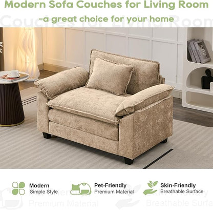 Oprisen Modular Sectional Sofa, Comfy Cloud Couch Sectional Sofa, Chenille Sofa Sleeper Deep Seat Sofa with Throw Pillows for Living Room (Khaki, 53"- Single Seat)