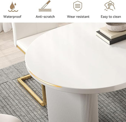 homary Extendable Oval Dining Table 63"-79", Japandi Style Kitchen Table for 4-6 People, Double Pedestal Base, Space-Saving Design for Family Gatherings, Holiday Dinners (Table Only)