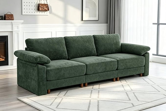 Oversized L Shaped Sectional Couch for Living Room, Extra Large Deep Seat Modular Sectional Sofa with Washable Covers, Modern Cloud Couch for Apartment, Bedroom (Green, 3 Seater)