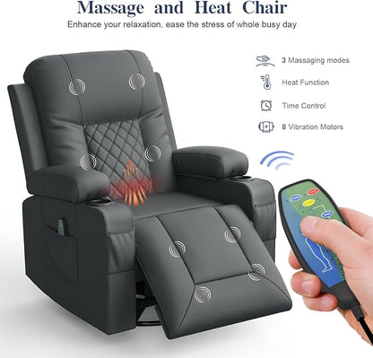 Recliner Sofa Set, Loveseat Recliner Couch and 2 PCS Recliner Chair with Heat & Massage, Home Theater Seating with Console, Drawer, USB Ports & Phone Holders, Reclining Loveseat for Theater
