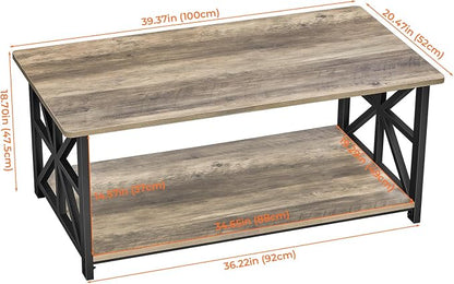 GreenForest Round Corners Coffee Table for Living Room | armhouse Style Center Table with Storage Shelf,39 Inch Space Saving Sofa Table,Easy Assembly,Gray Wash