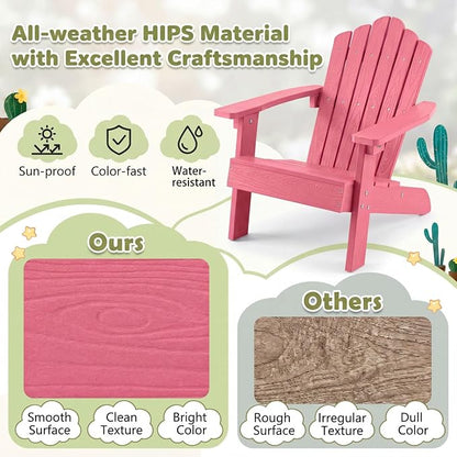 Giantex Kids Adirondack Chair, All-Weather HIPS Children's Outdoor Chair with Tilted High Backrest, Toddler Beach Chair for Garden Patio Backyard, Kids Lawn Chairs for Age 3-7 (2,Pink)