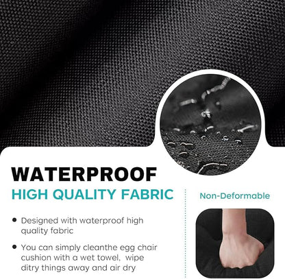 Egg Chair Cushion Replacement, Waterproof Thicken Hanging Egg Swing Chair Cushion for Outdoor Furniture, Wicker Rattan Hammock Basket Cushion with Headrest Pillow 47x31.5x4.7 inch(Black)