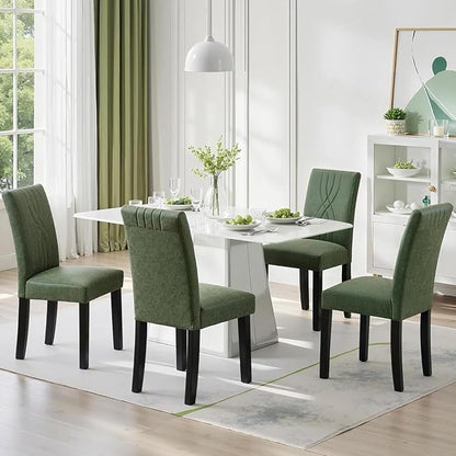 VECELO Upholstered Dining Chairs Set of 4, Modern PU Leather and Solid Wood Legs & High Back for Kitchen/Living Room- Green