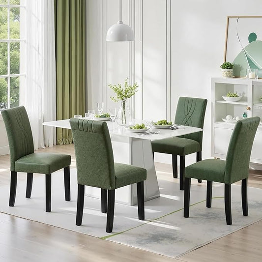 VECELO Upholstered Dining Chairs Set of 4, Modern PU Leather and Solid Wood Legs & High Back for Kitchen/Living Room- Green