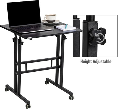 Mind Reader Standing Desk, Adjustable Height Laptop Workstation, Portable Rolling Desk on Wheels, Two-Tier Metal Frame, Black