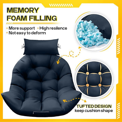 MAGIC ELEPHANT Egg Chair Cushion, Memory Foam Hanging Egg Chair Cushion Replacement, Indoor Outdoor Hammock Basket Swing Cushion with Headrest (Blue)