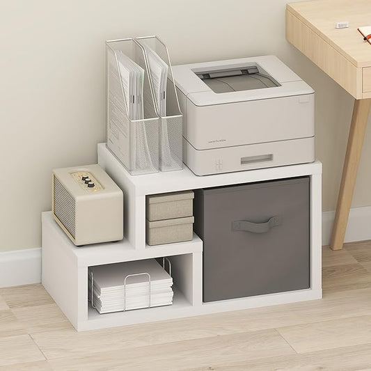 Furinno Viola Storage Shelf, 2-Tier Storage Rack with a Cube Drawer Bin, Extra Thick Frame Book Shelf, Bookshelf, Display Rack, for Organization, Living Room, Home Office, White