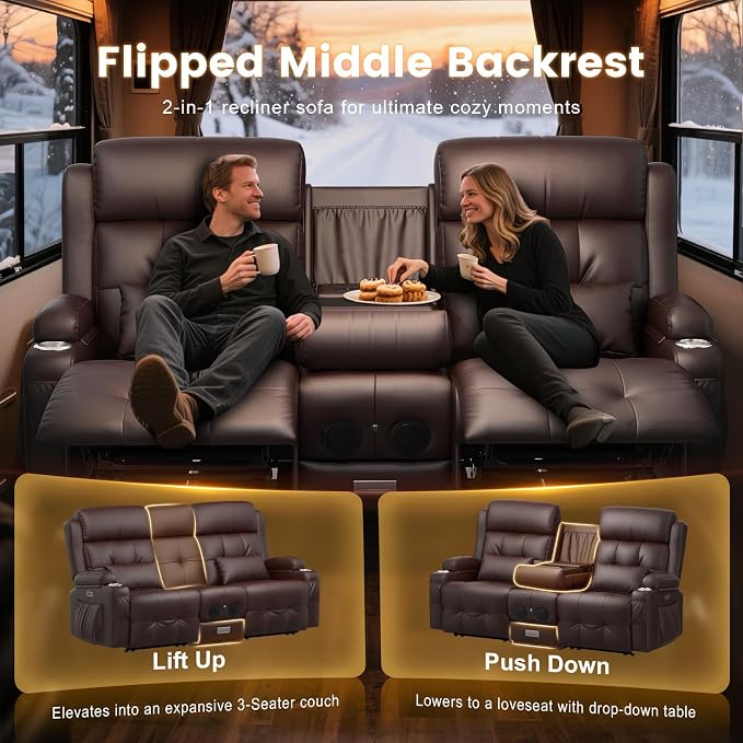 Power Loveseat Recliner Sofa, Home Theater Seating with Heat Massage, Reclining Loveseats with Flip Backrest, Wall Hugger RV Couch Movie Theater Chairs, RV Furniture Sofas with USB, for Gaming Room