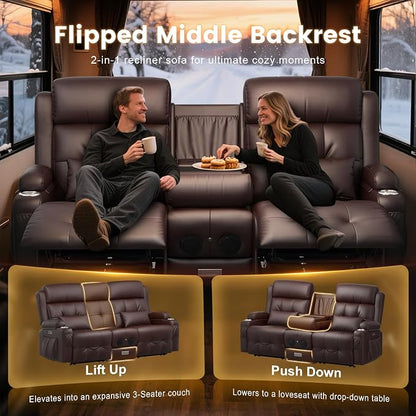 Power Loveseat Recliner Sofa, Home Theater Seating with Heat Massage, Reclining Loveseats with Flip Backrest, Wall Hugger RV Couch Movie Theater Chairs, RV Furniture Sofas with USB, for Gaming Room