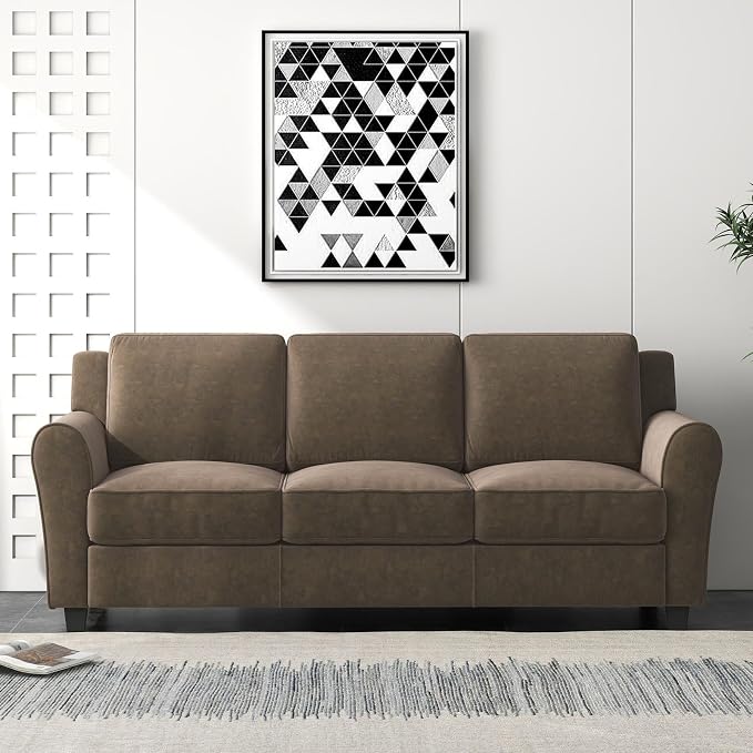 Bonzy Home 80.7" Brown Couches for Living Room, 3 Seater Modern Comfy Sofa with Thick Cushion for Home Apartment Office