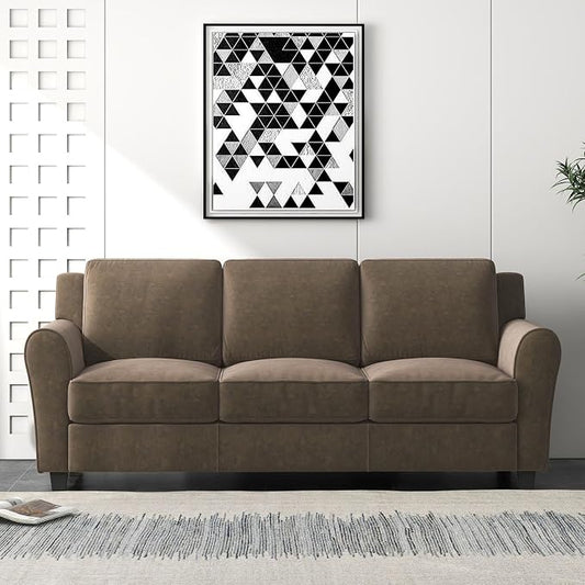 Bonzy Home 80.7" Brown Couches for Living Room, 3 Seater Modern Comfy Sofa with Thick Cushion for Home Apartment Office