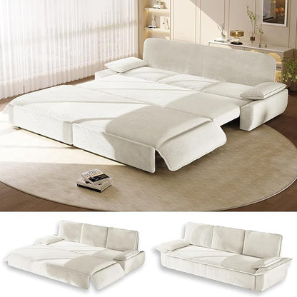 94.5" Pull Out Couch King Size, Futon Sofa Bed, 3-in-1 Convertible Sleeper Sofa Bed with Cushion Armrest, Modern Corduroy Loveseat Couches for Living Room, Small Space, Apartment, Beige