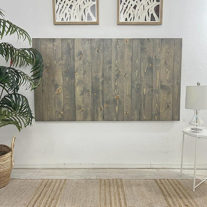 Barn Walls Solid Wood Headboard Gray Fog Oil-Based Finish with Smooth Natural Wood Grain, Wall-Mounted Panels, Adjustable Height, Rustic Coastal Bedroom, Built to Last, Queen Size Head Board