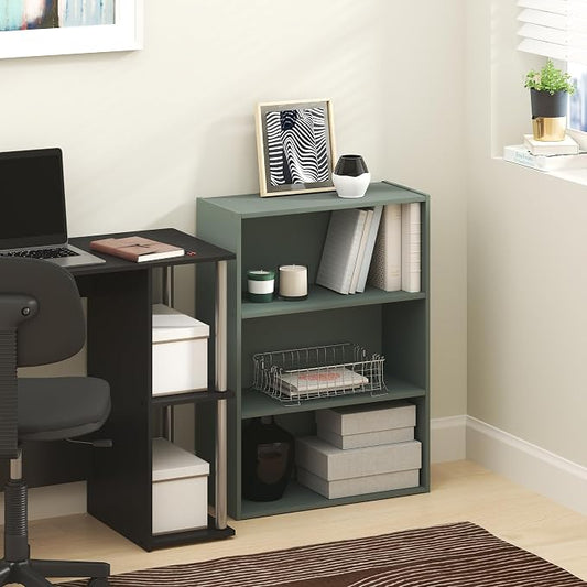 Furinno PASIR Book Shelf, 3-Tier Bookshelf, Storage Shelves Bookcase, 9.7 x 23.7 x 31.5, for Living Room, Bedroom, Home Office, Sage Green