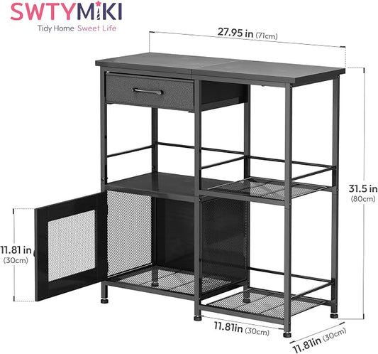 SWTYMIKI Coffee Bar Cabinet for Home - Farmhouse Coffee Stand Station Multi-Purpose Storage Cabinet with Adjustable Feet, Drawers - Kitchen Bar Table for Living Room, Corner, Small Space, Black