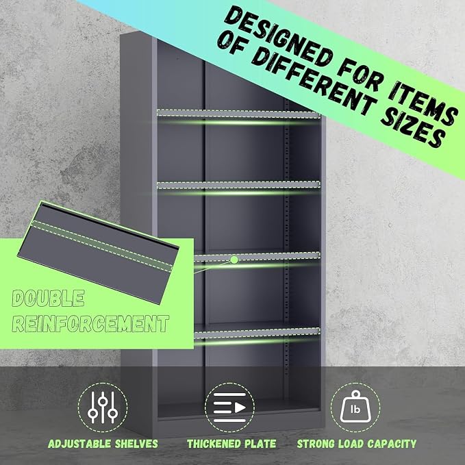 Bonusall 72" Metal Garage Storage Cabinet, 2 Locking Doors & 4 Adjustable Shelves Tall Storage, Heavy Duty Steel Tool Cabinet for Home, Office