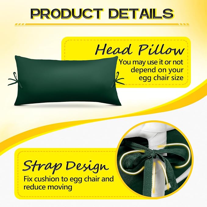 MAGIC ELEPHANT Egg Chair Cushion, Memory Foam Hanging Egg Chair Cushion Replacement, Indoor Outdoor Hammock Basket Swing Cushion with Headrest (Green)