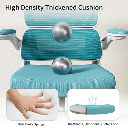 Blue Office Chair, Ergonomic Desk Chair - Thick Cushion Adjustable Height Computer Chair with Lumbar Support and Flip-up Armrests, Home Office Desk Chairs, Swivel Executive Task Chair