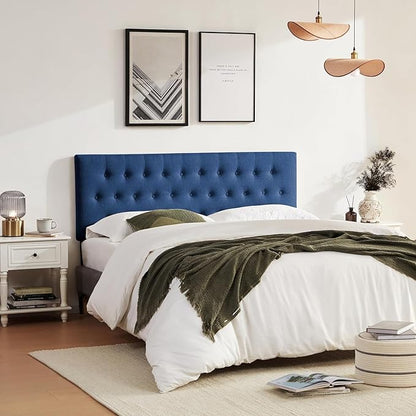 Tufted Upholstered Headboard King Size, Adjustable Height 37- 51 in, Blue | Sturdy and Durable Solid Wood Bed Headboard, Fabric King Headboard Only, Modern Button Diamond Design Head Board