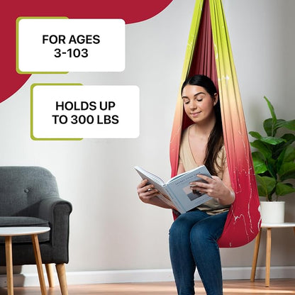 Indoor Sensory Swing for Kids or Outdoor – Holds 300lbs, Double-Layer, & 360° Swivel, Calming Compression Therapy Swing Hammock for Kids & Adults with All Hardware – Sensory-Motor Toys & Gifts
