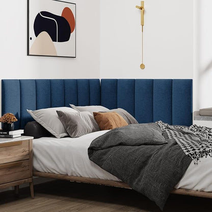IF NOW Upholstered Wall Mounted Headboard, 3D Soundproof Wall Panels Peel and Stick for Queen Size, Reusable and Removable Tufted Bed Headboard in Navy Blue (9 Panels, 10" x 24")