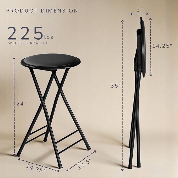 Lavish Home Folding Stool - Set of 4 Counter Height Bar Stools – 24-Inch Backless Folding Chairs with 225lb Capacity for Kitchen, Rec Room, or Game Room (Black)