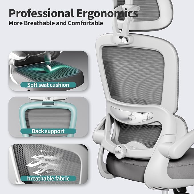 TRALT Office Chair Ergonomic Desk Chair, 330 LBS Home Mesh Office Desk Chairs with Wheels, Comfortable Gaming Chairs White Pack of 6