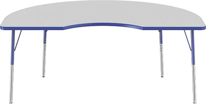FDP Kidney Activity School and Office Table (48 x 72 inch), Standard Legs with Swivel Glides for Collaborative Seating Environments, Adjustable Height 19-30 inches - Gray Top and Blue Edge