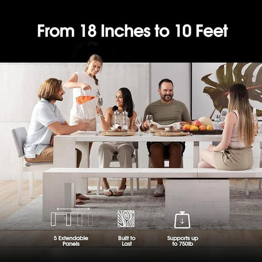 Transformer Table - Solid Wood Extendable Dining Table, Seats 2-12, Expandable Dining Room Table, Space-Saving Furniture, Kitchen and Dining Room Furniture (White, Table + Coffee Table)