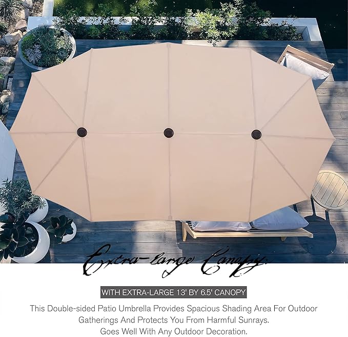 Sophia & William Patio Set with Umbrella 8 Pieces Outdoor Dining Set for 6 with 13ft Outdoor Beige Umbrella, 6 x Swivel Patio Chairs with 59" Dining Table for Lawn Garden (No Umbrella Base)