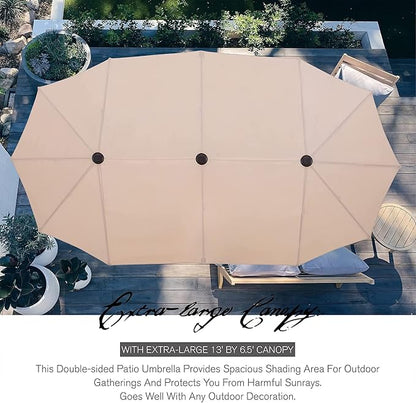 Sophia & William Patio Set with Umbrella 8 Pieces Outdoor Dining Set for 6 with 13ft Outdoor Beige Umbrella, 6 x Swivel Patio Chairs with 59" Dining Table for Lawn Garden (No Umbrella Base)