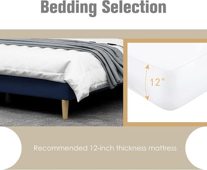 AGARTT Upholstered Platform Bed Frame Twin Size with Headboard and Footboard/Wooden Slats Support/No Box Spring Needed/Easy Assembly,Blue Velvet