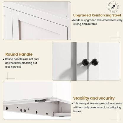 Kitchen Pantry Cabinet, 72" Tall White Metal Storage Cabinet, Kitchen Storage with 2 Doors and 5 Adjustable Shelves, Freestanding Cupboard for Living, Dining Room and Bathroom,Assemble Required