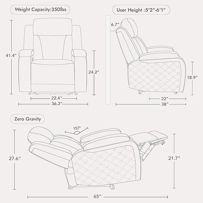 Watson & Whitely Genuine Leather Power Recliner Chairs for Adults, Zero Gravity Recliner with Power Headrest & Hidden Storage, Electric Reclining Sofa Chair for Living Room, Home Office, Saddle Brown