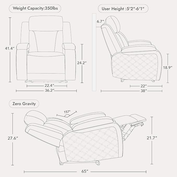 Watson & Whitely Genuine Leather Power Recliner Chairs for Adults, Zero Gravity Recliner with Power Headrest & Hidden Storage, RV Electric Reclining Sofa Chair for Living Room, Home Office, Navy